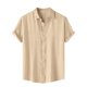 thumbnail image 1 of Men's Casual Solid Color Short Sleeve Single Breasted Lapel Shirt 3XL, 1 of 4