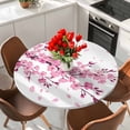 thumbnail image 2 of Abstract Pink Cherry Blossom Flower on White Fitted Round Tablecloths 36"-44",Waterproof Table Cloth for Kitchen Holiday Party Tables Decor, 2 of 9