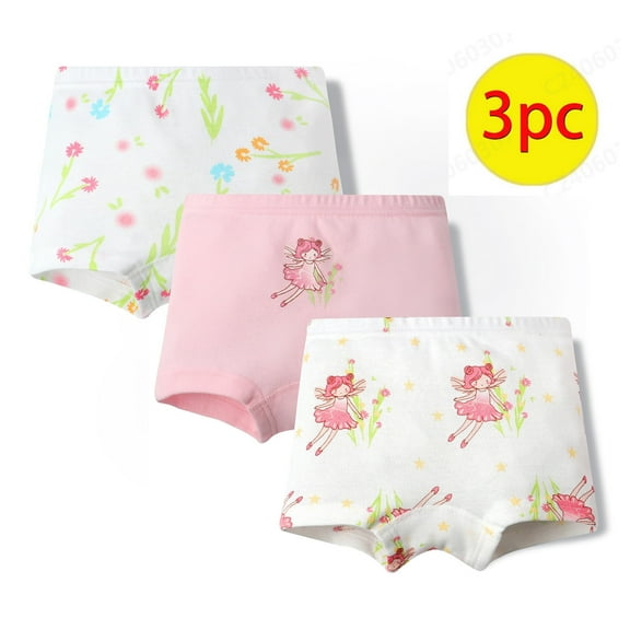 Xfvqtps 3PCS Kids Toddler Little Girls Underwear Boxer Briefs Cotton Soft Elf Theme Print Panties for Girls 2-11 Years White-01
