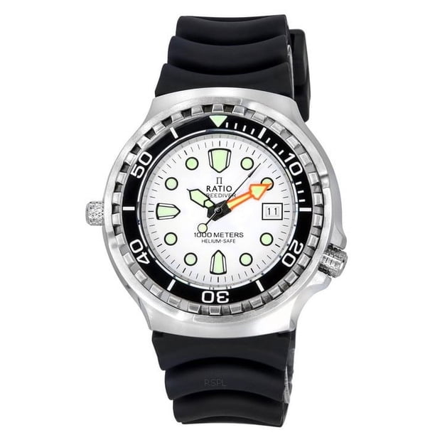 Ratio Reloj de Hombre FreeDiver Helium Safe con Zafiro, Cuarzo y Esfera Blanca, Modelo 1038EF102V-WHT, Resistente Al Agua hasta 1000 M.