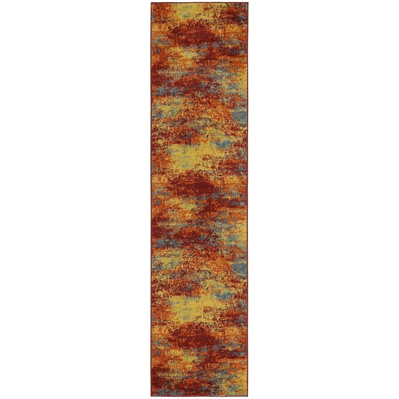 Nourison Essentials Abstract Indoor Outdoor Rug Flame 2'2" x 7'6"