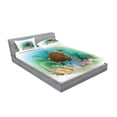 thumbnail image 2 of Ambesonne Ocean Fitted Sheet & Pillow Sham Set, Sea Turtles Underwater, Queen, Green Brown, 2 of 2