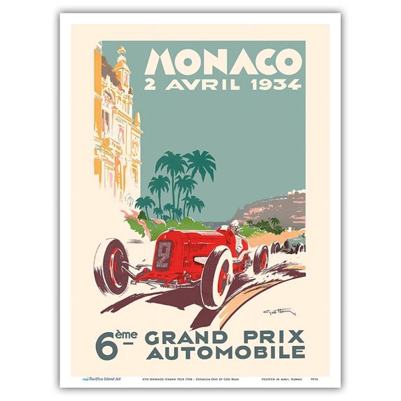 6th Monaco Grand Prix 1934 - Formula One - Vintage Car Racing Poster by Géo Ham (Georges Hamel) - Master Art Print (Unframed) 9in x 12in