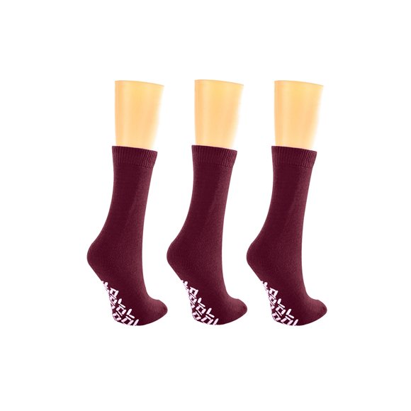 Nobles Chaussettes Antidérapantes/antiglisse pour Hôpital, Idéales pour Adultes, Hommes, Femmes. Conçues pour les patients Médicaux en Hôpital, Mais Idéales pour Tous (3 Paires Bordeaux)