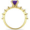 thumbnail image 6 of Petite Round Solitaire Ring Baguette Amethyst Cubic Zirconia Yellow Tone 925 Sterling Silver, Size 7, 6 of 7