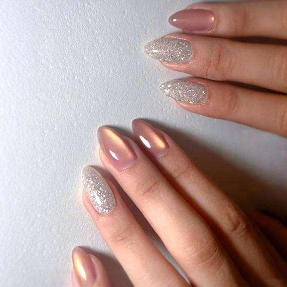 24Pcs French Tip Press on Nails Almond Medium Fake Nails with 3D Bow Rhinestones Desings Leopard French Glue on Nails Nude Full Cover Nails Press ons Glossy Stick on Nails for Women Girls Nude Silver