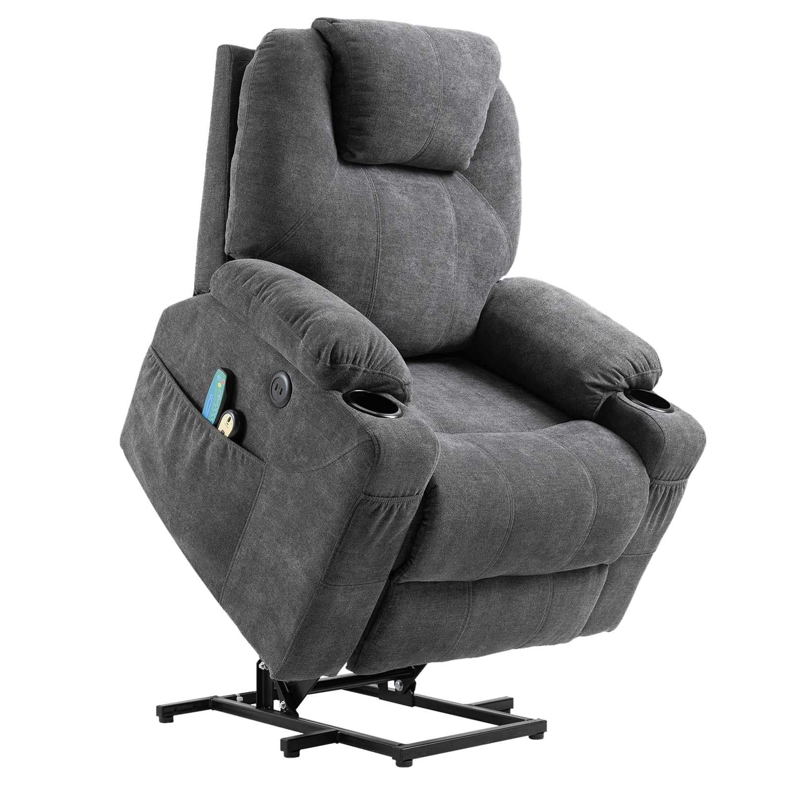 MEETWARM Power Lift Recliner Chair with Massage & Heating, USB Ports, Cup Holders - Grey