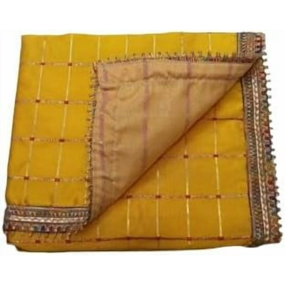 Pooja Aasan/Asan for Puja and Mandir Puja Altar Cloth Printed Pooja Chowki Assan Mat for Mandir (18x24). (Yellow Check)