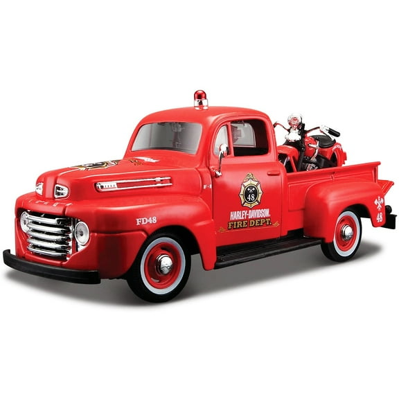 1948 Ford F-1 Pickup Truck "Harley Davidson" Fire Truck and 1936 El Knucklehead Motorcycle 1/24 Diecast Models by Maisto