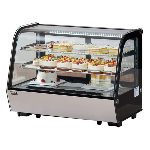 VEVOR Refrigerated Display Case, 5 Cu.Ft./146L Countertop Pastry Display Case, 2-Tier Commercial Display Refrigerator with LED Lighting, TURBO Cooling, Frost-Free Air-Cooling, for Bakery