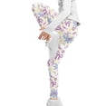 thumbnail image 4 of COEQINE Girls Yoga Leggings Pants Full Length Athletic Trousers High Waist Tummy Control, Daisy Floral Bow Heart Violet, for 6-7 Years Kids Girls, 4 of 7