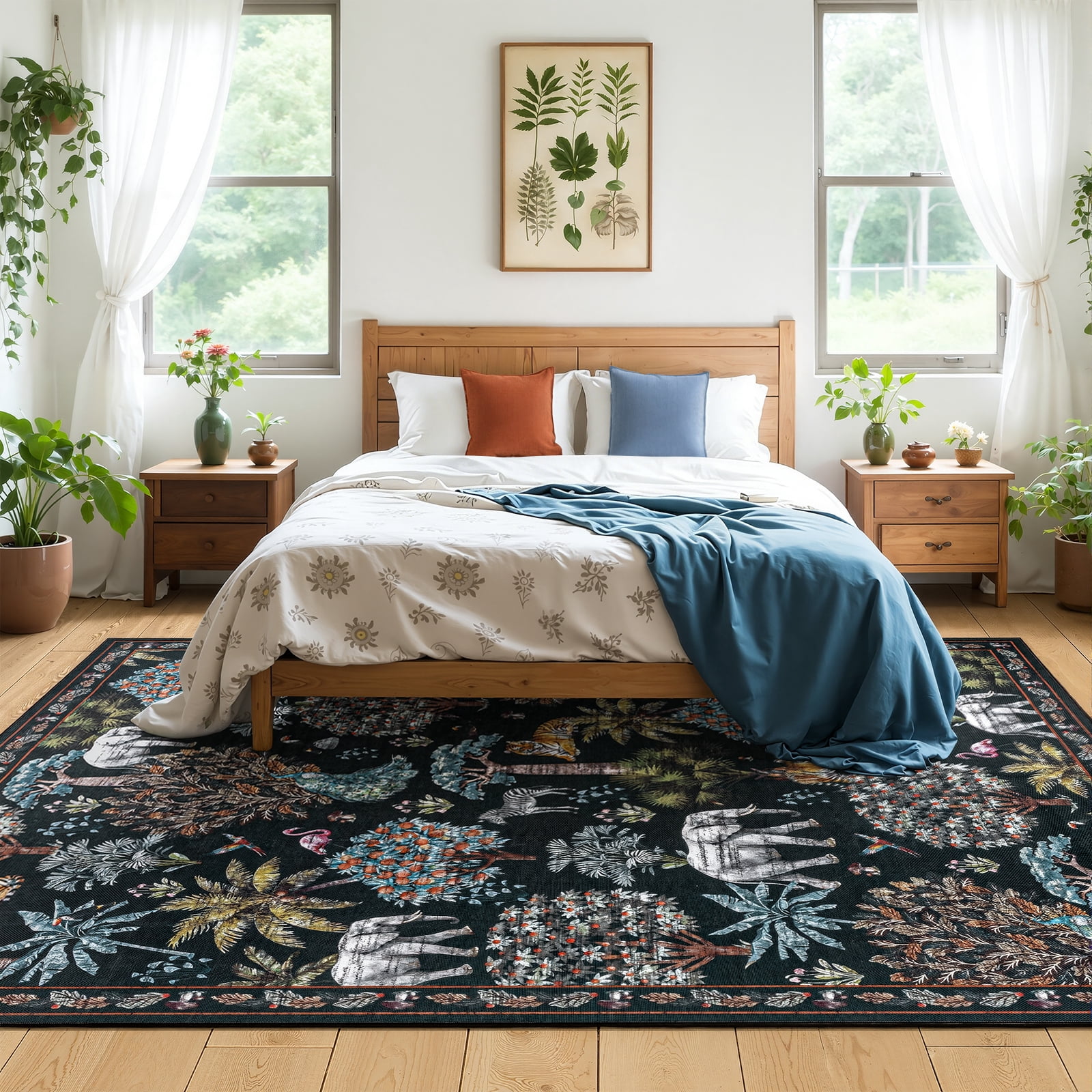 Outdoor Rugs 8x10, Yamaziot Tropical Patio Rug Area Rugs for Living Room Faux Jute Rug, Jungle Animal Print Bedroom Accent Carpet Indoor Outdoor Rugs