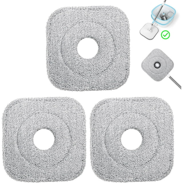 3 Pack Microfiber Mop Replacement Heads, Square Mop Replacement Pads, Absorbent, Machine Washable, Wet and Dry Use for Mop Serpilliere