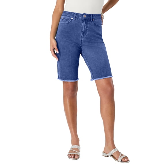Roaman's Women's Plus Size Frayed Hem Bermuda Jean Shorts