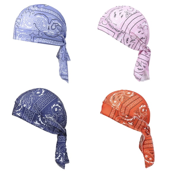 Women Hijab Undercap qinhaie 4 Pcs Doo Rags for Men Skull Cap Breathable Moisture Wicking Pirate Hat Helmet Liner Running Cotton Hat Multicolor Trucker Hats One Size