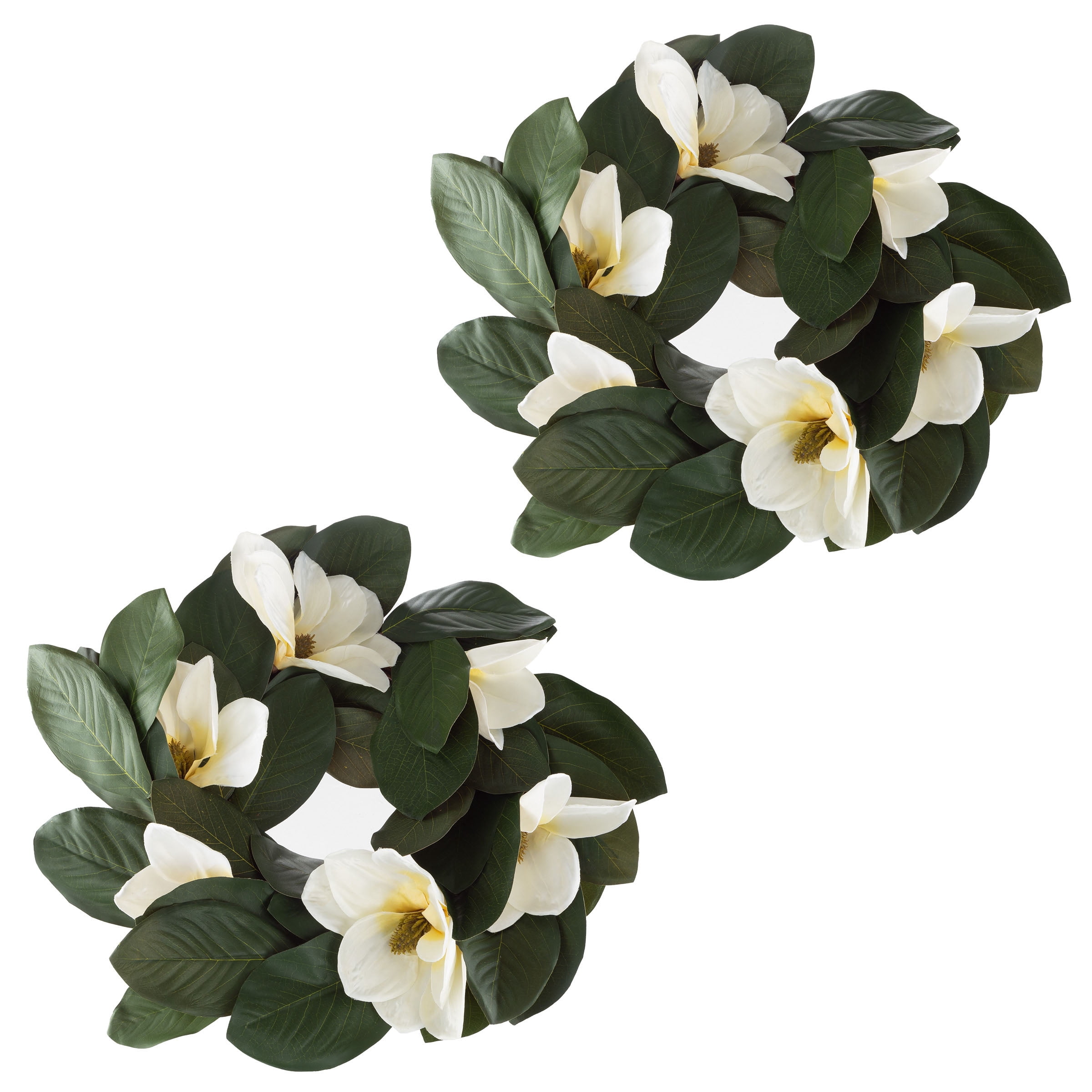 Pure Garden Set of Two 24-Inch Artificial Magnolia Wreaths for Home Decor