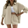 thumbnail image 1 of Ensemble de Détente pour Femmes Chemises à Manches Longues et Shorts Ensemble 2 Pcs Tenue Décontractée, 1 of 4