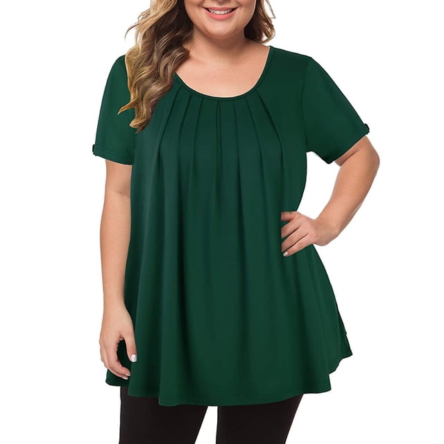 Fiudx Ofertas Flash Del Día Camiseta de Manga Corta para Mujer a La Moda de Talla Grande, Tops Sueltos Sólidos