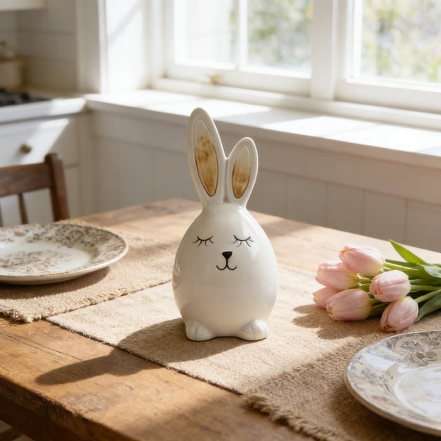 Tdxkok Ceramic Bunny Rabbits Ceramic Bunny Figurine Porcelain Spring Home Decoration Statues for Home Decor Easter Decorations Rabbits Decor Easter Outdoor Indoor Decor