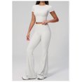 thumbnail image 4 of PISONIC 2 Piece Workout Sets for Women Short Sleeve Crop Top High Waist Flare Leggings Set Gym Yoga Outfits, 4 of 7