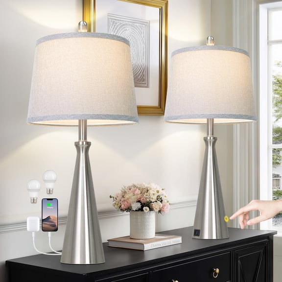 Lolikit 28" Table Lamps with USB A C Ports Modern 3-Way Dimmable Touch Control Nightstand Bedside Lamp Set of 2 for Living Room Bedroom