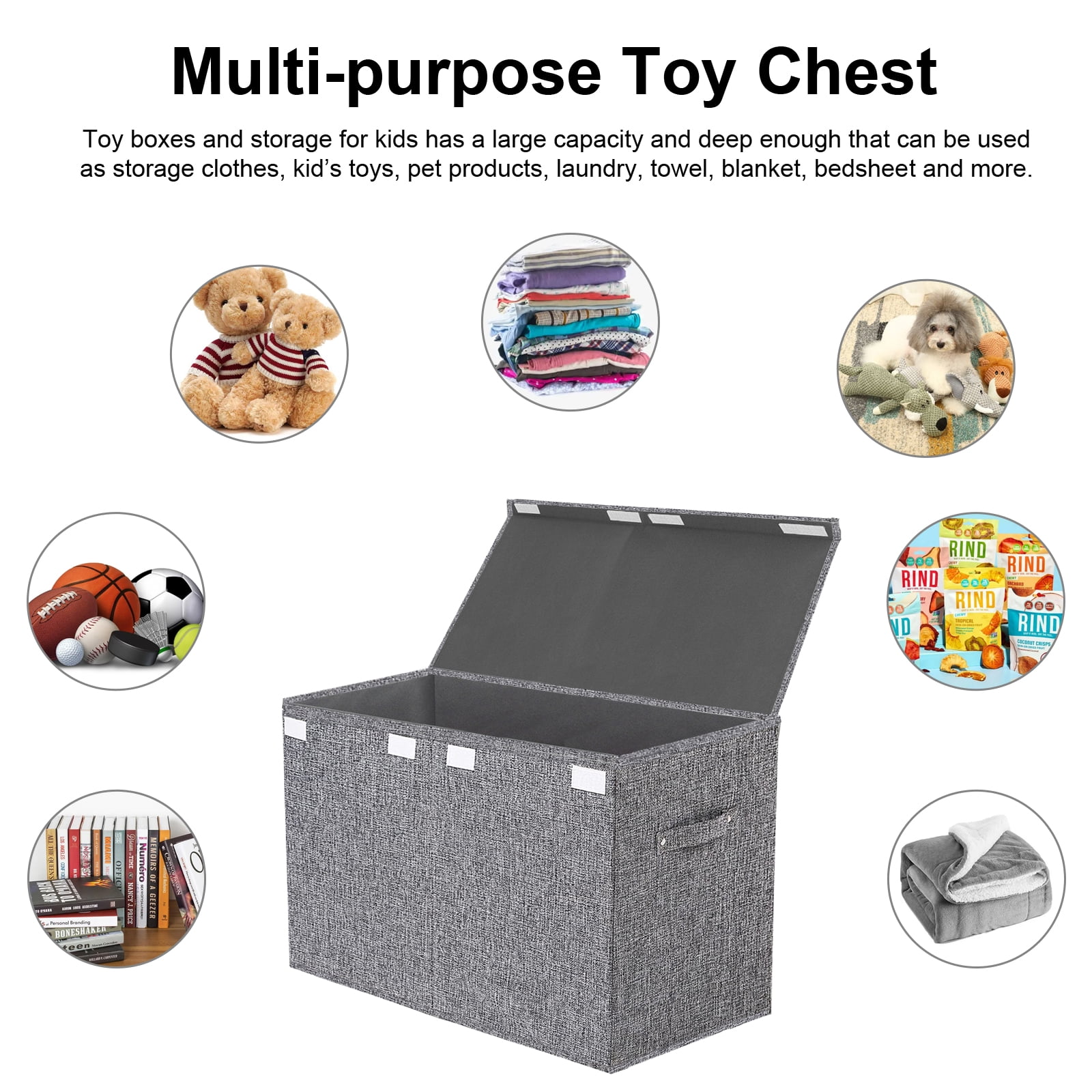 Homyfort Large Toy Box Chest Storage with Lid - Collapsible Kids Toys Boxes Organizer Bins Baskets with Handles for Boys,Girls,Nursery,Playroom,Clothes,Blanket,Bedroom(Gray)
