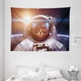 thumbnail image 1 of Space Cat Tapestry, Brave Astronaut Kitty in Space Suit Above World with Lunar Eclipse Backdrop, Wall Hanging for Bedroom Living Room Dorm Decor, 80W X 60L Inches, White and Blue, by Ambesonne, 1 of 2