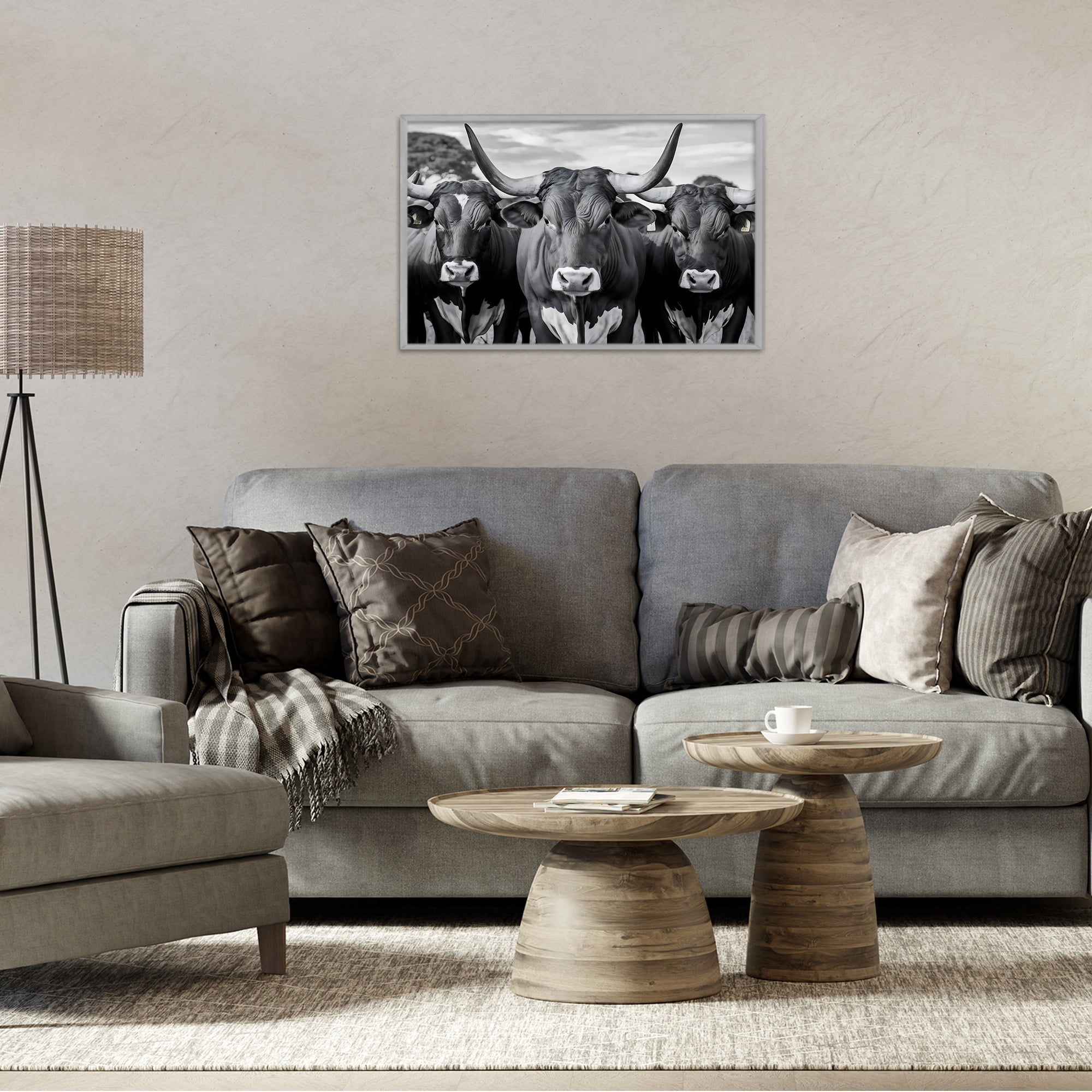 Stupell Industries Three Longhorns in a Row Gray Framed Giclee Art, design by Creative Studio