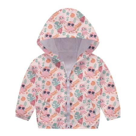 

ZMHEGW Jacket For Toddler Boys Print Zipper Hooded Girls Windproof Baby Autumn Boys Kid Coats