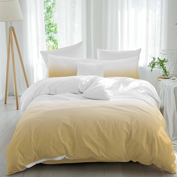 Yellow and Comforter Set California King Size, White Gradient Soft Bedding Set for Man Woman, 4 Pieces Duvet Cover Set with Fitted Sheet, 2 Pillowcases