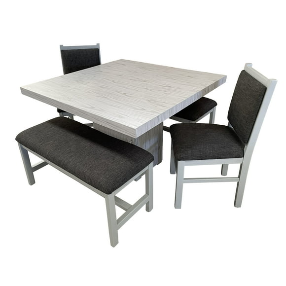 Set de Comedor Valencia SALVANTO 2 Sillas y 2 Bancas 120x120 cm color gris
