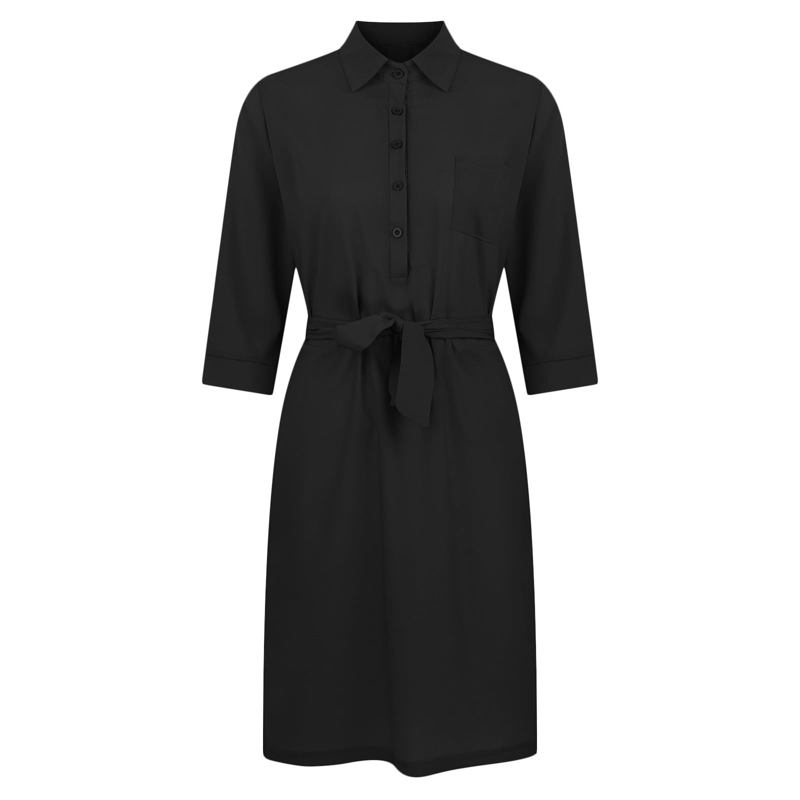 Utoimkio Women's 3/4 Sleeve Turndown Collar Shirt Dress Fall