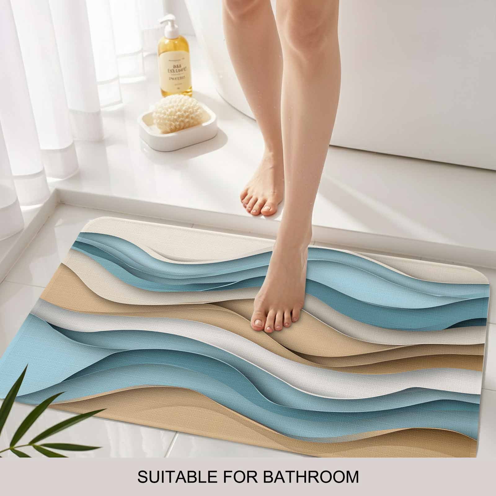 Teal Beige Ombre Doormat Outdoor Entrance 16"x24", Abstract Geometric Modern Moire Absorb Moisture Dirt Door Mats, Non-Slip Rubber Backing Floor Mats Indoor, Low-Profile Front Door Rugs