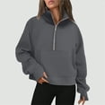 thumbnail image 2 of Godom Women's Sweatshirt Quarter-Zip V Neck Fleece Pullover Hoodie with Thumb Holes, 2 of 4