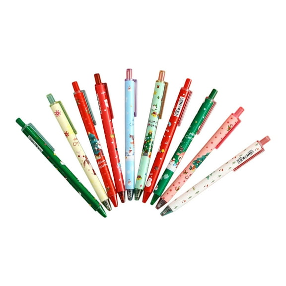 10Pcs Christmas Gel Inks Pen 0.5mm Tip Refillable Retractable Gel Pen Quick Dry for Note Taking Holiday Stocking Fillers