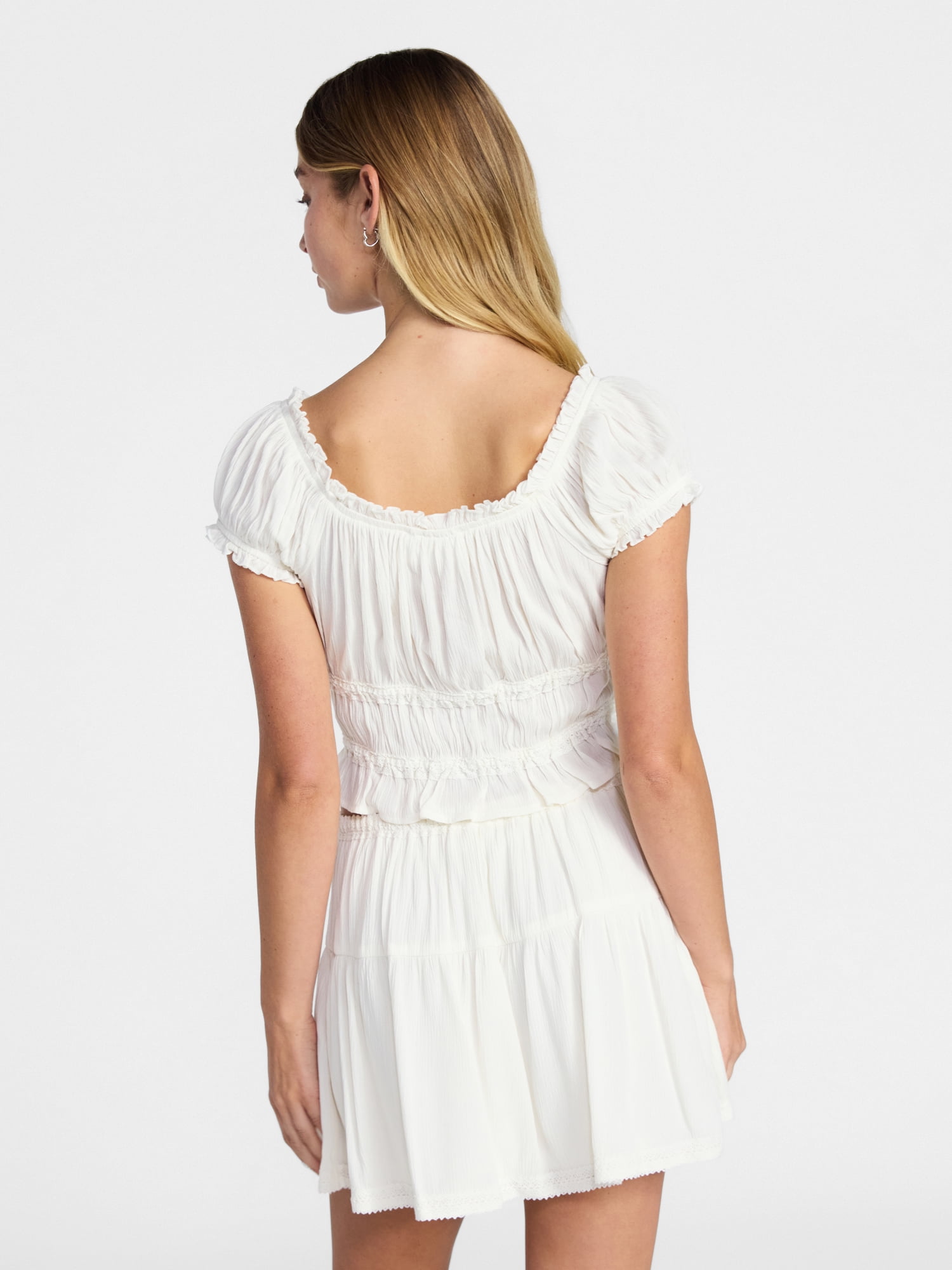 No Boundaries Puff Sleeve Peplum Top, Women’s XXS-XXL
