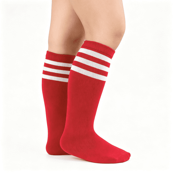 OQRKI Toddler Baseball Socks Soccer Socks Kids Athletic Tube Socks Girls Boys Softball Socks Youth Knee High Socks 1Pcs Breathable Kids Soccer Socks Red White