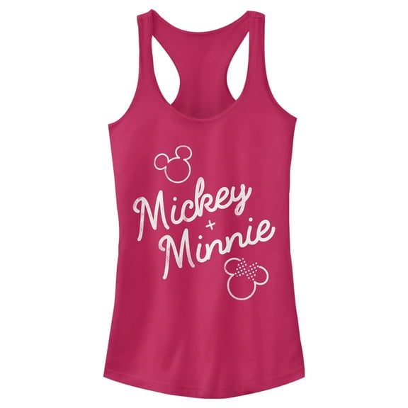Junior's Mickey & Friends Retro Signatures Racerback Tank Top Dark Pink Medium