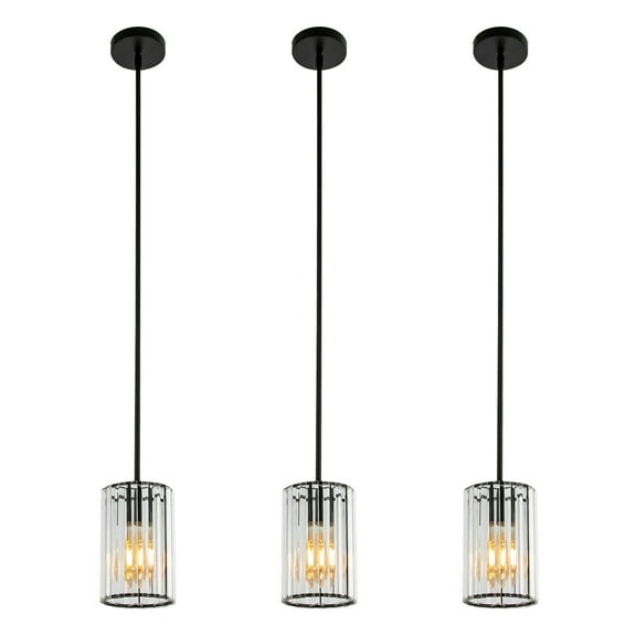 Miumaeov 3pcs Modern Black/Clear Chandelier Rain Drop Crystal Ceiling Light Fixture Hanging Lamp E26
