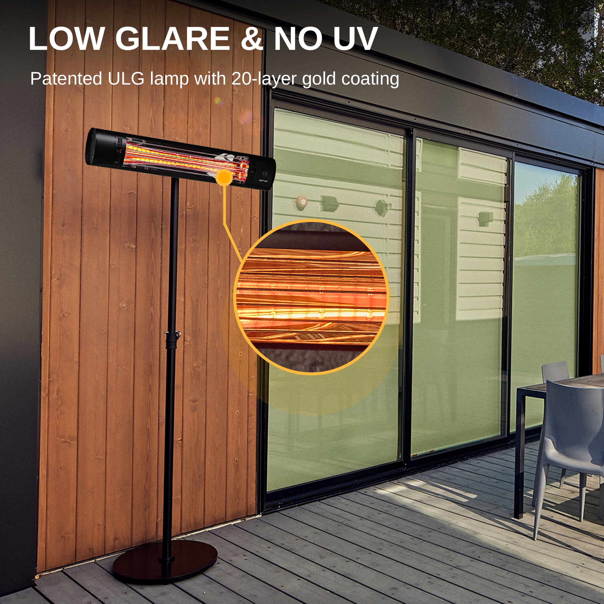 EAST OAK Patio Heater, Wall Mounted u0026 Standing 1500W Outdoor Indoor  Infrared Electric Heater with IP65 Waterproof u0026 Dustproof, Tip-over u0026  Overheating Protection, 3 Heat Settings u0026 24H Timing - Walmart.com