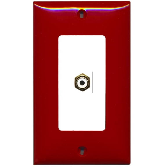 RiteAV - 1 RCA White for Subwoofer Audio Port Wall Plate Decorative - Red & White - Bracket Included