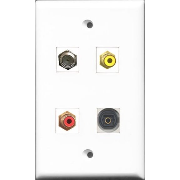 RiteAV 1 Port RCA Red and 1 Port RCA Yellow and 1 Port Coax Cable TV- F-Type and 1 Port Toslink Wall Plate
