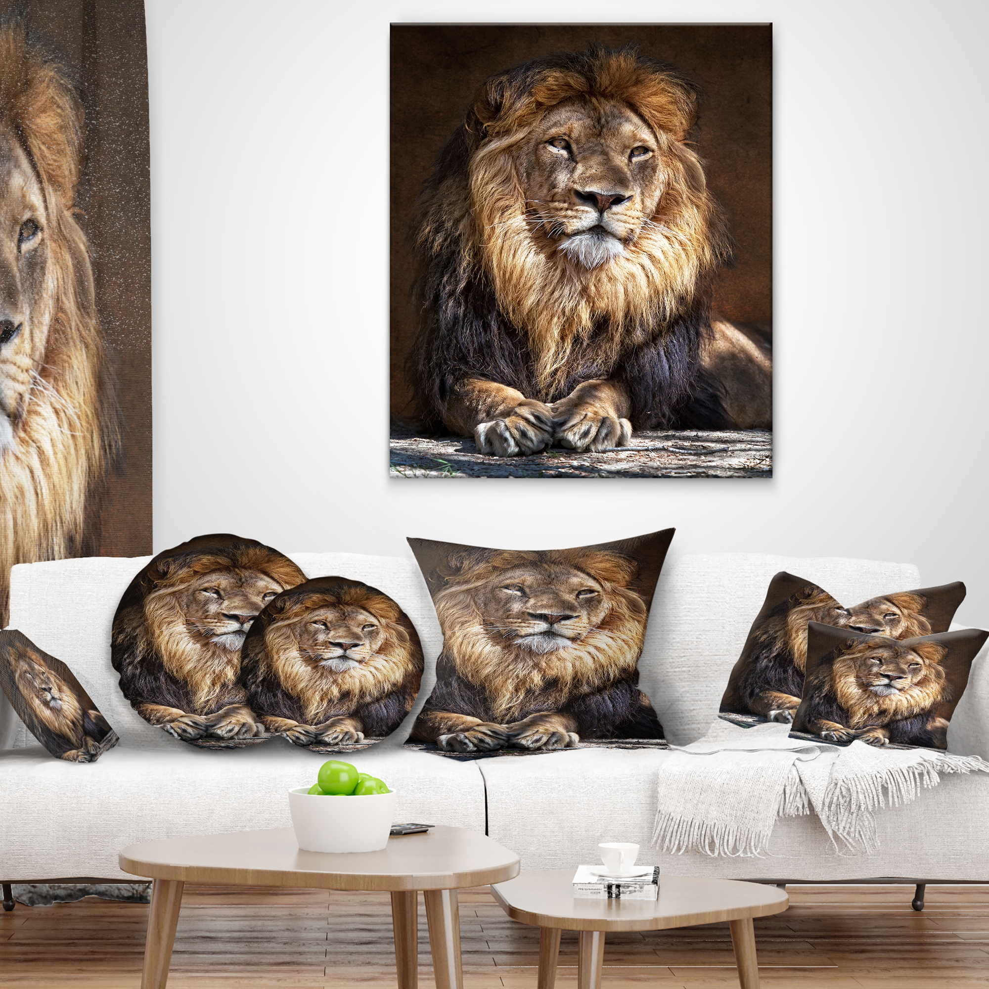 Designart King Lion with Lighted Face - Animal Art Throw Pillow - 18x18