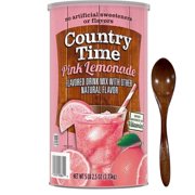 Country Time Powdered Drink Mix 1 Canister 82.5 oz No Artificial Sweeteners Includes Easy Measuring Scoop and Wooden Spoon (Pink Lemonade) - Wooden Spoon