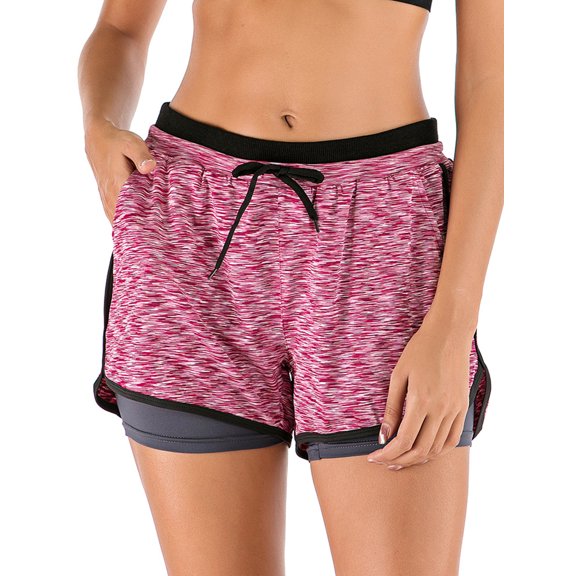 Women Workout Training Fitness Running Shorts Double Layer Active Yoga Gym Sport Shorts With Pockets