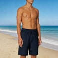 thumbnail image 2 of lcziwo Men Solid Color Shorts Relaxed Fit Summer Drawstring Beach Shorts with Pockets Hiking Fishing Outdoor Elastic Waist Chino Shorts Navy L, 2 of 10