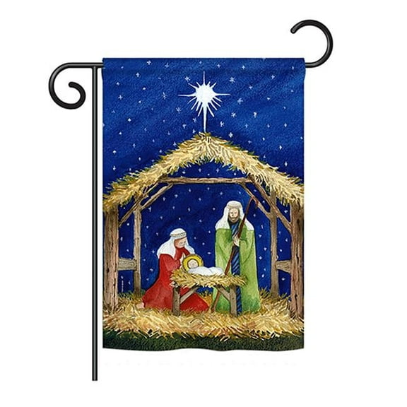 Breeze Decor BD-NT-G-114214-IP-BO-DS02-US 13 x 18.5 in. Seasonal Nativity Impressions Decorative Vertical Garden Flag - Nativity of Jesus Winter