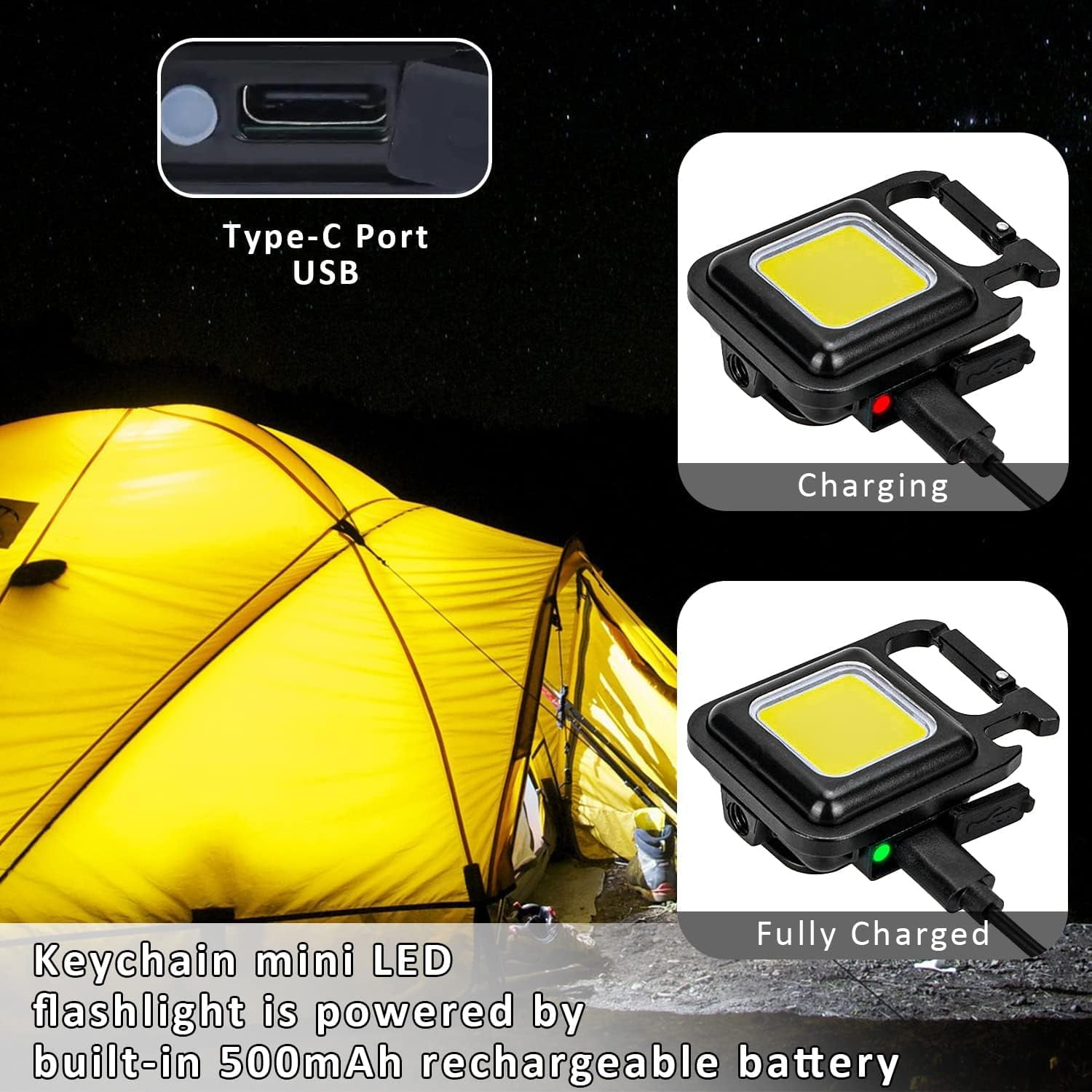Rechargeable Keychain Flashlight 2Pack, High Lumen Super Bright LED Work Light with Magnet,Clip,Bottle Opener for Dog Walking,Car Repair, Emergency,Camping,EDC Black