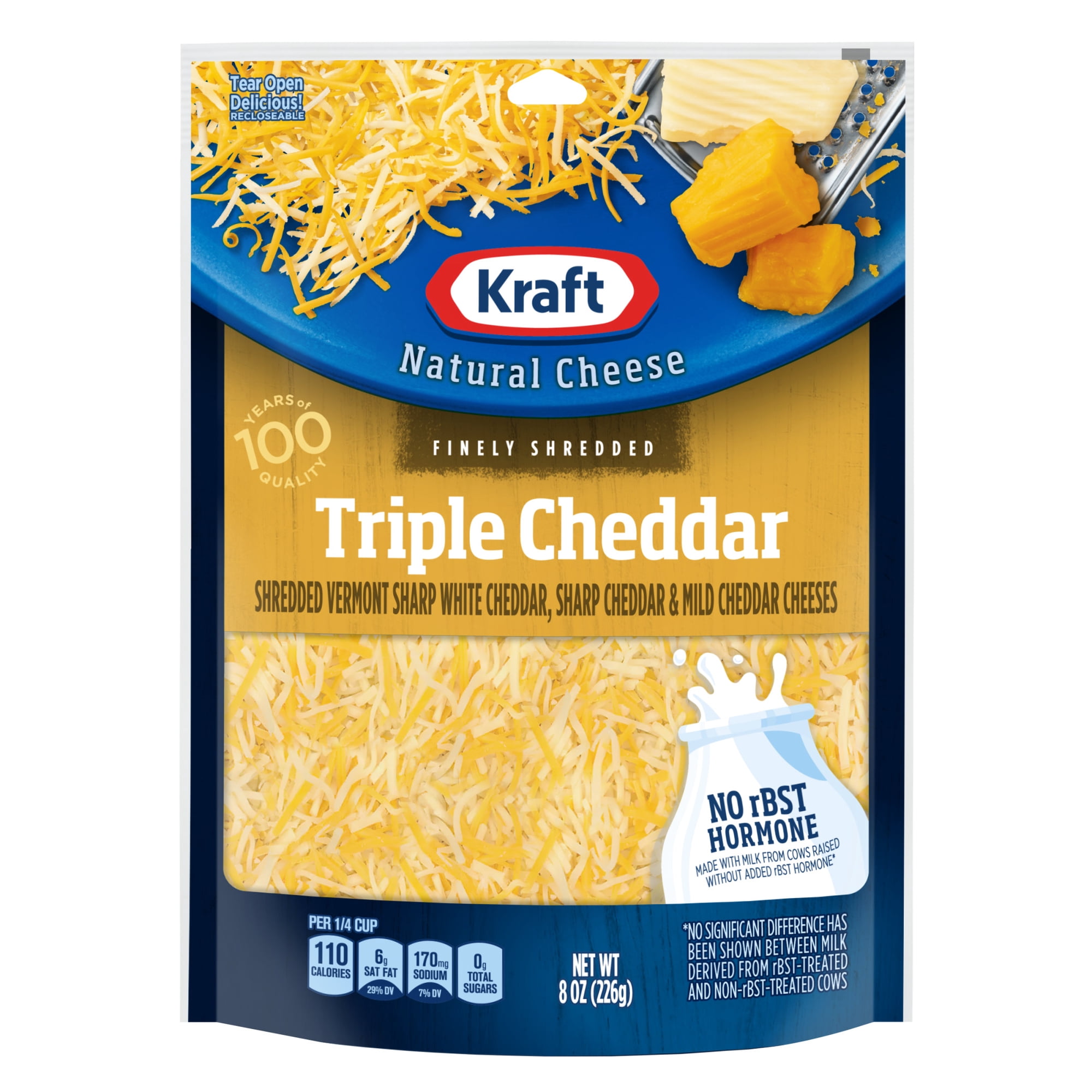 Kraft Natural Triple Cheddar Finely Shredded Cheese, 8 oz Bag