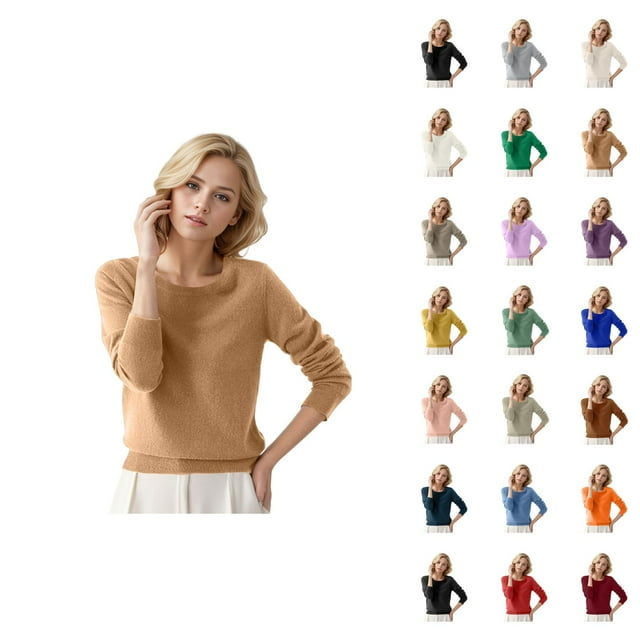 Chandail pour Femmes Automne Hiver 2026 Tendance Manches Longues Col Rond Tricoté Uni